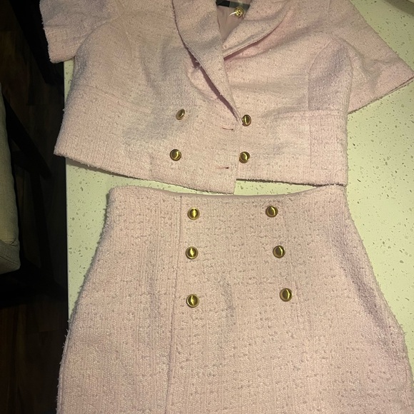 Express Dresses & Skirts - Cropped Pink Tweed Skirt & Blazer set